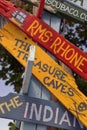 Colorful painted directional signs, Marina Cay, BVI