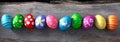 Colorful painted easter eggs in a row