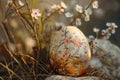 A colorful painted egg resting on a stack of rocks. Suitable for Easter and nature-themed designs Royalty Free Stock Photo