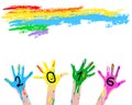 2016 colorful painted hands card Royalty Free Stock Photo