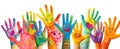 The colorful painted hands of children expressing joy and creativity..AI generated image Royalty Free Stock Photo