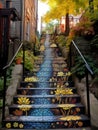 A colorful painted set of stairs leading to a house, AI Royalty Free Stock Photo