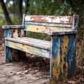 Colorful Painted Wooden Bench: A Melancholic Masterpiece