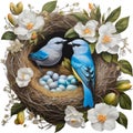 A Colorful painting of Blue-gray Tanager bird. AI-generated.