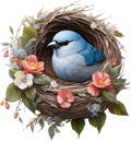 A Colorful painting of Blue-gray Tanager bird. AI-generated.