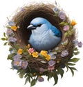 A Colorful painting of Blue-gray Tanager bird. AI-generated.