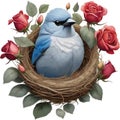 A Colorful painting of Blue-gray Tanager bird. AI-generated.
