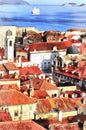 Colorful painting of cityscape of Dubrovnik