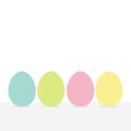 Colorful painting Easter egg set. Row of painted eggs shell. Light color. White background. Isolated. Flat design.