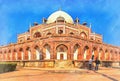 Colorful painting of Humayun`s tomb, 1570s, Delhi, India Royalty Free Stock Photo