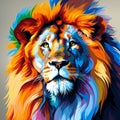 a colorful painting of a lions head