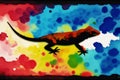 A colorful painting of a lizard on abstract watercolor background. Watercolor painting of the chameleon. Generative AI