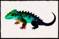 A colorful painting of a lizard on abstract watercolor background. Watercolor painting of the chameleon. Generative AI