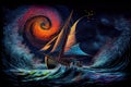 colorful painting with lots of swirls of a sailboat image generative AI Royalty Free Stock Photo