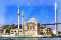 Colorful painting of Ortakoy Mosque Royalty Free Stock Photo