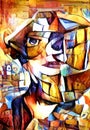 Painting of the woman portrait in cubism style