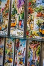 Colorful Paintings of Lisbons Iconic Scenes Displayed for Sale in Lisbon, Portugal