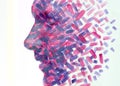A colorful paintography male profile portrait in double exposure technique