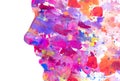 A colorful paintography male profile silhouette in double exposure technique