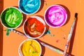 Colorful Paints Sit In Containers For Kids To Paint With Royalty Free Stock Photo