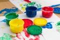 colorful paints on a table Royalty Free Stock Photo