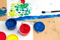 colorful paints on a table Royalty Free Stock Photo