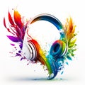 Colorful pair of headphones on white background. Generative AI Royalty Free Stock Photo