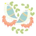 Colorful pair loving birds on white for print, for decorated, for wedding