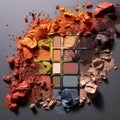 a colorful palette that includes bright eyeshadow, and other eye makeup products