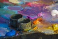 Colorful palette with vibrant oil paints