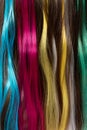 Colorful pallete of long human hair