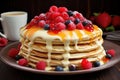 Colorful Pancakes cream fruits chocolate. Generate Ai