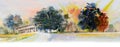 Colorful panorama background. Watercolor landscape painting