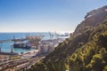 Colorful panorama of the port of Barcelona, views from Montjuic