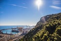 Colorful panorama of the port of Barcelona, views from Montjuic