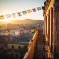 Colorful Papel Picado Flags in Mexican Town