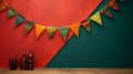Colorful Paper Bunting On Wooden Wall: A Vibrant Kitchen Still Life Royalty Free Stock Photo
