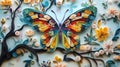 Colorful Quilled Butterfly and Flowers on Branch Royalty Free Stock Photo