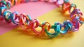 Colorful paper chain on bright pink and yellow background Royalty Free Stock Photo