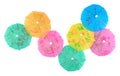 Colorful paper cocktail umbrellas close-up on a white Royalty Free Stock Photo