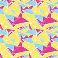 Colorful Paper Crane Seamless Background