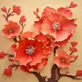 Colorful Paper Cut Art Design With Orange Flowers