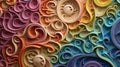 colorful paper cut art on a wall with spirals and curves - Generative AI Royalty Free Stock Photo