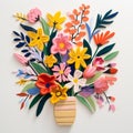 Colorful Paper Cut Flowers In Vase: A Conceptual Art Inspired By Henri Matisse