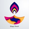 Colorful paper cut illustration of oil lamp on white background for Happy Diwali Festival. Royalty Free Stock Photo