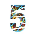 Colorful paper cut out font Number 5 FIVE 3D