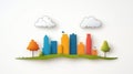Colorful Paper Cutout Cityscape with Trees and Clouds on White Background Royalty Free Stock Photo