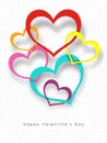 Colorful paper cutout style heart shapes on dotted background for Happy Valentine`s Day. Royalty Free Stock Photo