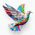 Colorful paper dove of peace on white background by Generative AI