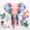 Colorful Paper Elephants And Flower Petals: A Multifaceted Geometry Artwork